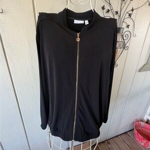 Susan Graver Black Bomber Jacket with Gold Zipper